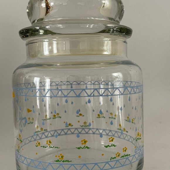Vintage Clear Glass Canister Geese Blue Ribbon Flowers W/Glass Lid 5.5" - Picture 9 of 9